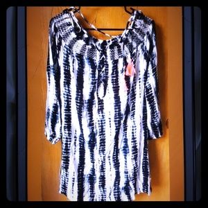 Dizzy Lizzy Hobo Top Blue Ty dye/Pink Tassel, Lg